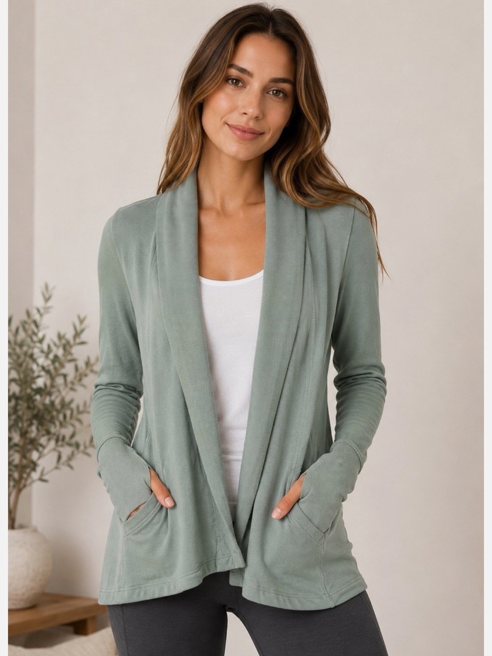 Athleta Pranayama Wrap Womens Size M Modal Blend Open Front Cardigan